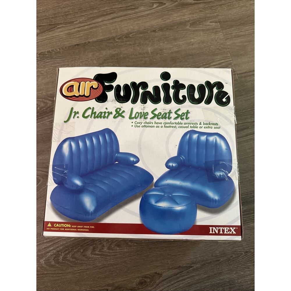 Vintage 90s Y2K Intex Air Furniture Inflatable Chair Jr Chair Love Seat Set Blue - Picture 3 of 5